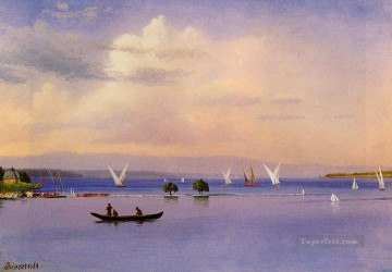  Bierstadt Lienzo - En el lago luminismo paisaje marino Albert Bierstadt